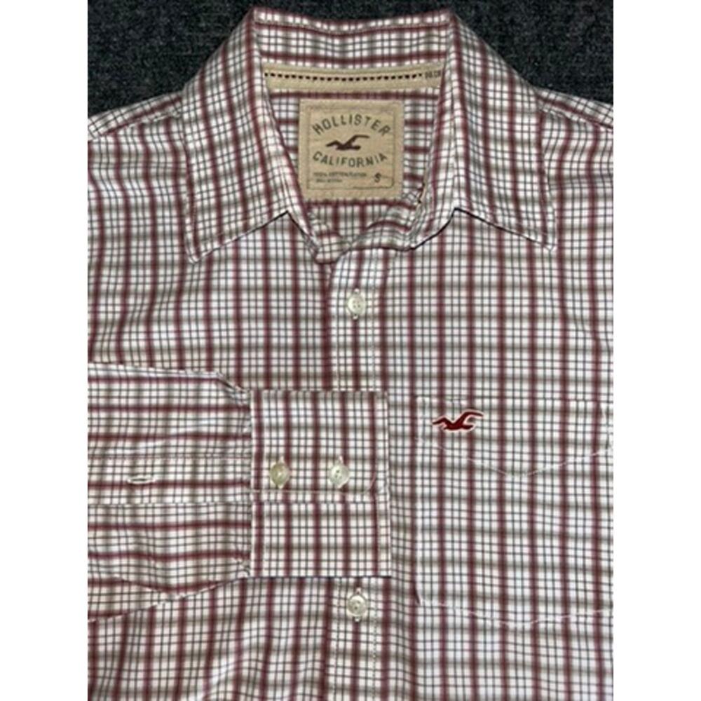 Hollister California Men’s Burgundy Tan Plaid Long Sleeve Button Down Size S